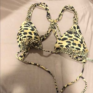 Two piece cheetah printed bikini.